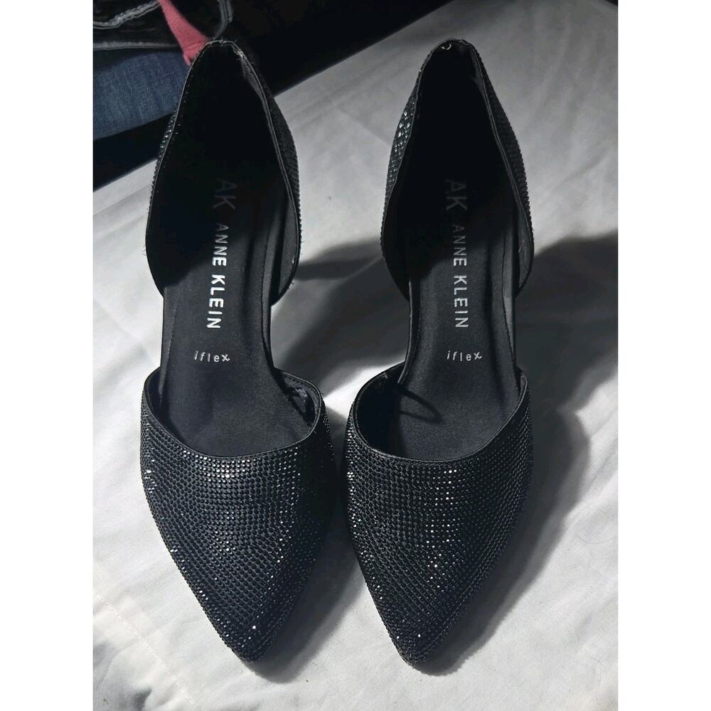 Anne Klein Black Rhinestone D'Orsay Stiletto Pointed Toe Heels Slip On Women's 8